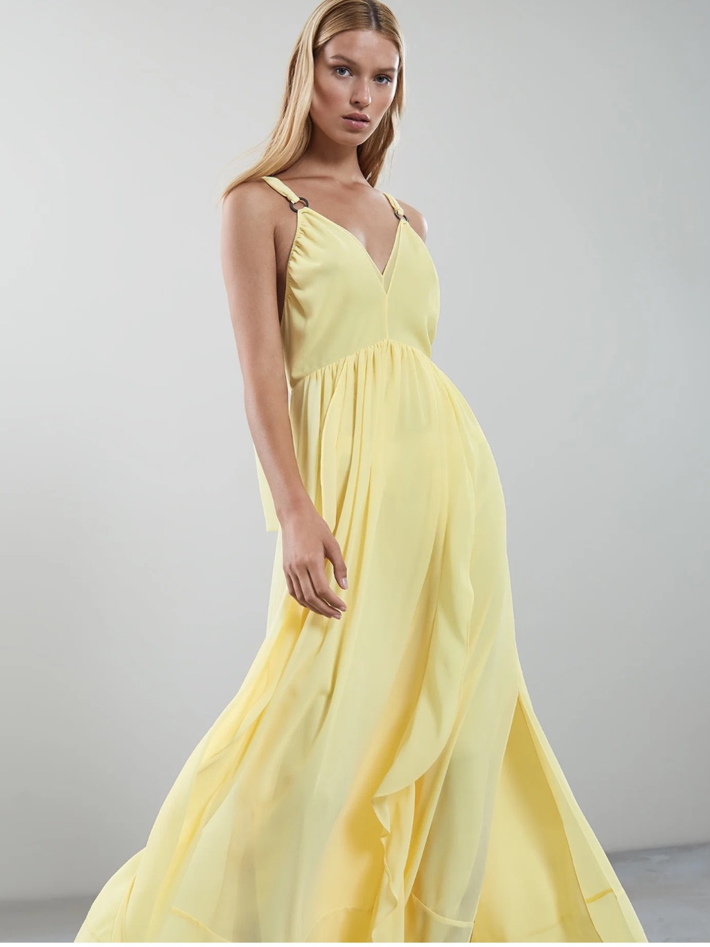 Reiss Pale Yellow V-Neck Maxi Dress